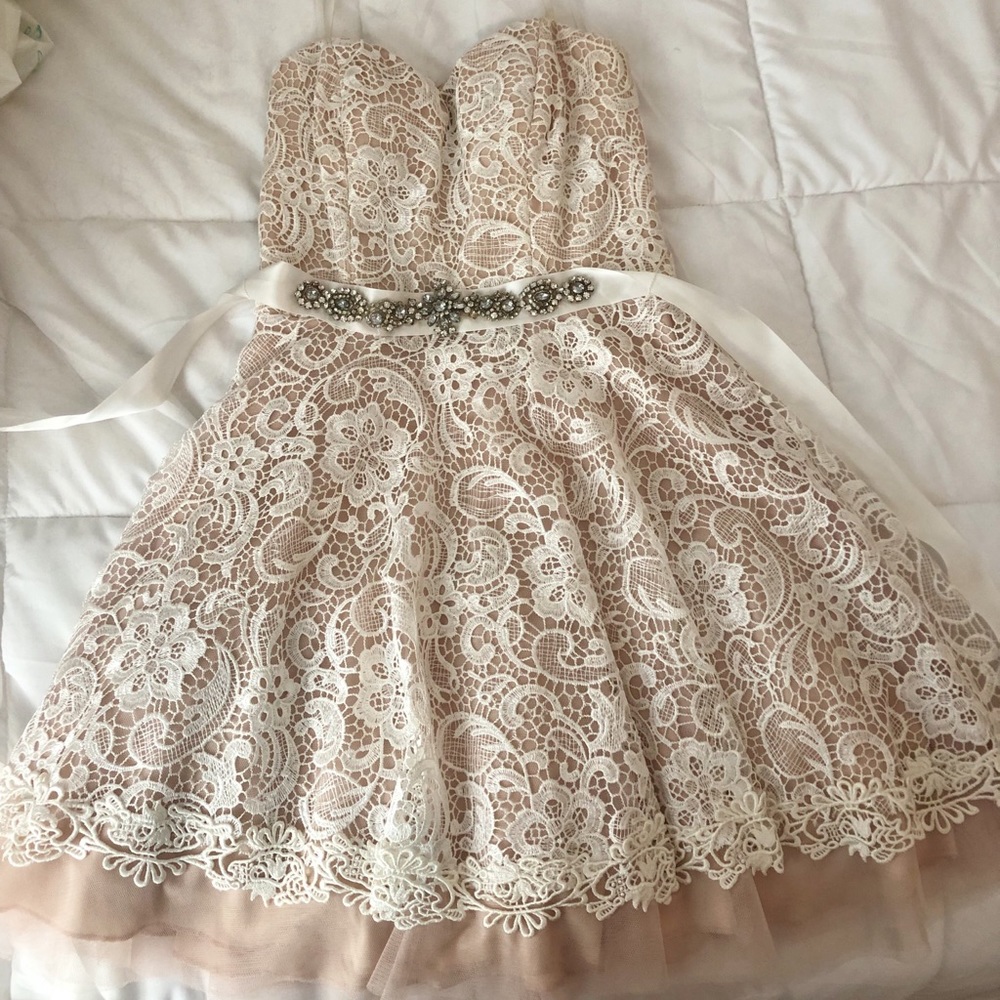 strapless blush pink homecoming dress